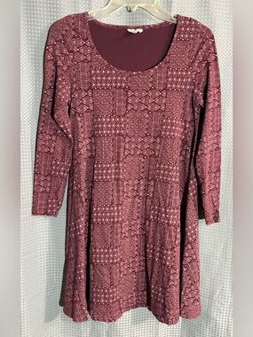 Mata Traders Geometric Dress S Stretch Knit Fit & Flare Casual Comfy Boho Chic